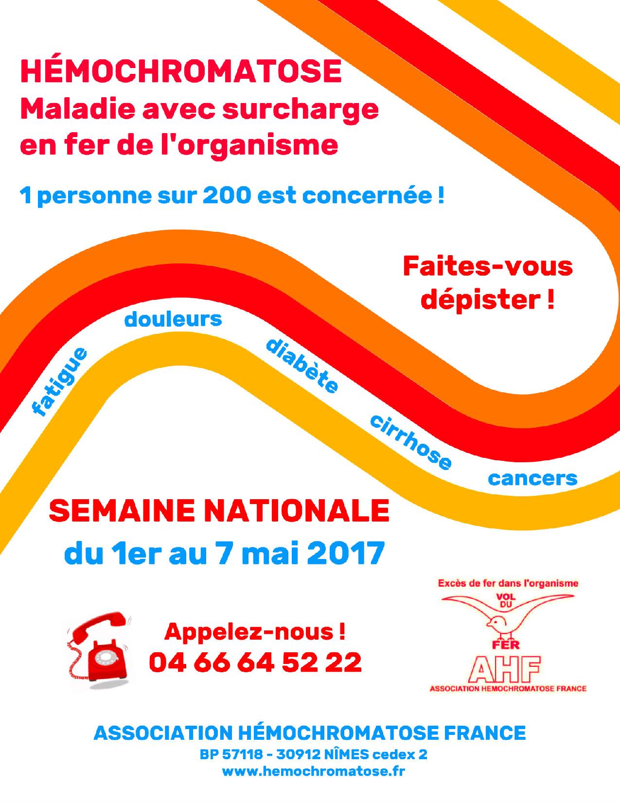 Semaine Nationale de sensibilisation au dépistage de l'hémochromatose du 1er au 7 mai 2017.